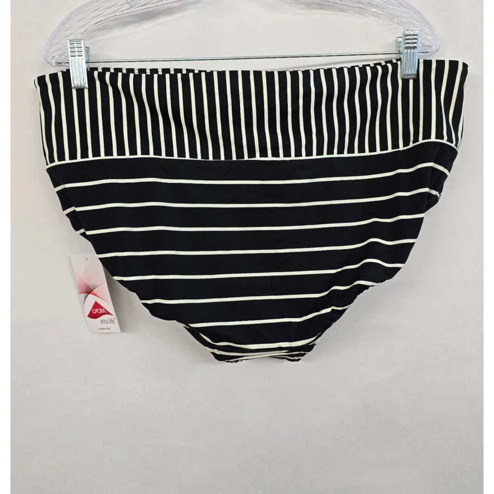 Lands' End Bikini Bottom Swim Briefs Women's 1X Black White Stripe Beach NWT